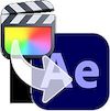 Automatic-Duck-ximport-ae - Ohjelmistot.fi Icon of a film clapperboard overlaid on the Adobe After Effects logo (Ae) with a play button overlay.