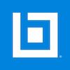 Brand logo: a white square spiral on a blue background