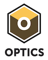 Boris-FX-Optics-box - Ohjelmistot.fi Logo badge: hexagon with orange top, brown bottom, a white central ring, and the word OPTICS beneath.