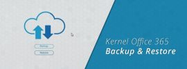 Kernel_Office365_Backup_and_Restore_hdr - Ohjelmistot.fi Cover image for Kernel Office 365 Backup & Restore: cloud with up/down arrows on a light left, blue angled panel on the right with the title.