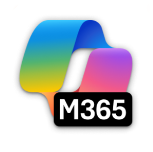 Microsoft 365 logo with a multicolor ribbon and a black badge reading M365.