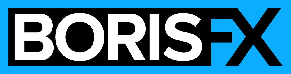 Boris FX logo with white wordmark on a black banner set against a bright blue background.