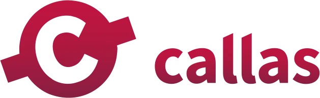 Callas logo: a circular magenta symbol with an arrow, followed by the pink gradient word 'callas'.