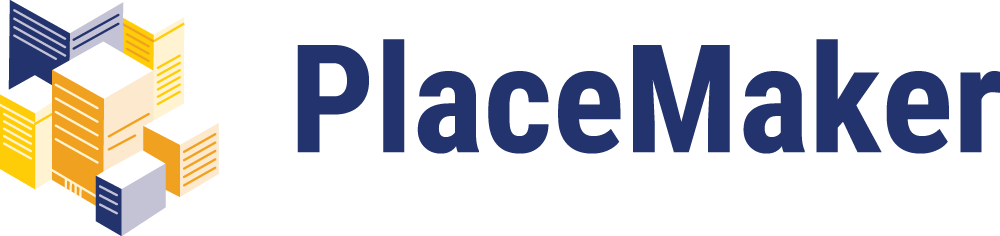 PlaceMaker logo with a cluster of colorful geometric cubes on the left and 'PlaceMaker' in bold blue text on the right.